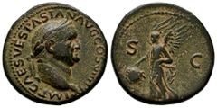 Roman Imperial Vespasian. Unit. 77-78 d.C. Lugdunum. (Ric-1240). (Bmcre-839). (C-466). Anv.: IMP CAESAR VESPASIAN AVG COS VIII P P, laureate head right. Rev.: Victory flying left holding shield inscri