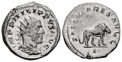 Roman Imperial Philip I. Antoninianus. 248 d.C. Rome. (Ric-IV 12). (Rsc-173). Anv.: IMP PHILIPPVS AVG, radiate, draped and cuirassed bust to right. Rev.: SAECVLARES AVGG, lion walking to right; I in e