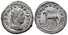 Roman Imperial Philip I. Antoninianus. 248 d.C. Rome. (Ric-IV 21). (Rsc-189). Anv.: IMP PHILIPPVS AVG, radiate, draped and cuirassed bust to right. Rev.: SAECVLARES AVGG, antelope walking to left; VI 