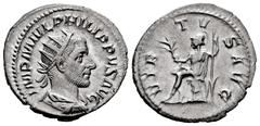 Roman Imperial Philip I. Antoninianus. 244-247 d.C. Rome. (Ric-IV 53). (Rsc-240). Anv.: IMP M IVL PHILIPPVS AVG, radiate, draped and cuirassed bust to right, seen from behind. Rev.: VIRTVS AVG, Virtus