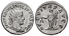 Roman Imperial Philip I. Antoninianus. 244-247 d.C. Antioch. (Ric-IV 82 var.). (Rsc-8). Anv.: IMP M IVL PHILIPPVS AVG, radiate, draped and cuirassed bust right. Rev.: AEQVITAS AVG, Aequitas standing l