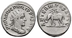 Roman Imperial Philip II. Antoninianus. 247-249 d.C. Antioch. (Ric-246Aa corr.). Anv.: IMP M IVL PHILIPPVS AVG, laureate, draped and cuirassed bust right, seen from behind. Rev.: AETERNITAS AVGG, elep