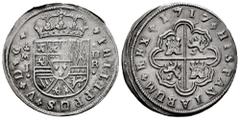 Philip V (1700-1746) Philip V (1700-1746). 2 reales. 1717. Madrid. J. (Cal-770). Ag. 5,60 g. Ex Aureo (16/03/1993), lot 417. Choice VF. Est...100,00. Spanish Description: Felipe V (1700-1746). 2 reale