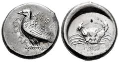 Greek Coins Sicily. Akragas. Tetradrachm. 470-460 BC. (Hgc-2, 77). (Westermark-383). Anv.: Sea eagle standing left; around, AKRAC - ANTOΣ partially retrograde. Rev.: Crab, within shallow incuse circle