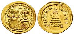 Byzantine Empire Constans II with Constantine IV. Solidus. 654-659 AD. Constantinople. (MIB-26). (Sear-959). Anv.: ∂ N CONSƮANƮINЧS C CONSƮANT, crowned facing busts of Constans on left, with long bear