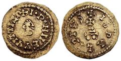 Visigothic Coins Witiza (698-710). Tremissis. Ispali (Sevilla). (Cnv-597.7 var). (R. Pliego-781m. Var. legend). Anv.: I•P•NMEVVITTIZ P+. Rev.: ✠ ISPALIPIVS. Au. 1,49 g. No star in the reverse legend. 