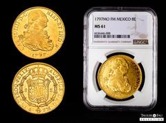 Charles IV (1788-1808) Charles IV (1788-1808). 8 escudos. 1797. Mexico. FM. (Cal-1637). (Cal onza-1028). Au. 27,03 g. Very rare in this condition. Original luster. Slabbed by NGC as MS 61. Ex Aureo&Ca