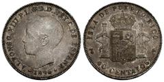 The Peseta (1868-1931) Alfonso XIII (1886-1931). 40 centavos. 1896. Puerto Rico. PGV. (Cal-127). Ag. 10,02 g. Attractive. Patina. Scarce in this grade. Ex Áureo&Calicó (13/12/2017), lot 1838. Almost X