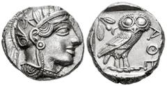 Greek Coins Attica. Athens. Tetradrachm. 454-404 a.C. (Gc-2526). (Sng Cop-31). Anv.: Head of Athena right, wearing crested Attic helmet ornamented with three olive leaves above visor and spiral palmet