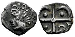 Greek Coins Galia. Volcae-Aeromici. Drachm. Century II-I BC. Nimes. (Lt-2986). Ag. 2,31 g. "Negroid head" type. Good specimen for this type. XF. Est...400,00. Spanish description: Galia. Volcae-Aeromi