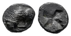 Greek Coins Galia. Massalia. 3/4 Obol. 500-475 a.C. (Auriol-Gropup Ub. LT 497). (Maurel-61). Anv.: Forepart of a lion to left, devouring prey. Rev.: Rough incuse square. Ag. 0,73 g. Scarce. VF. Est...