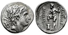 Greek Coins Kingdom of Macedon. Demetrios I Poliorketes. Tetradrachm. 290-287 a.C. Chalcis. (Newell-150). Anv.: Diademed head to right, wearing bull's horn. Rev.: Poseidon nude, standing to left, his 