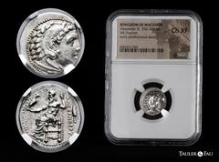 Greek Coins Kingdom of Macedon. Alexander III, "The Great". Drachm. 323-319 BC. Early posthumous issue of Colophon, under Philip III Arrhidaeus. (Price-1750). Anv.: Head of Heracles right, wearing lio