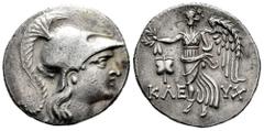 Greek Coins Pamphylia. Side. Tetradrachm. 183-175 a.C. Kleuch- magistrate. (Sng Cop-400). (Sng Bnf-695). (Sng von Aulock-4797). Anv.: Helmeted head of Athena to right. Rev.: Nike, wearing chiton and h