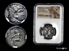 Greek Coins Phoenicia. Arados. Tetradrachm. 245-165 a.C. Posthumous issue in the name and types of Alexander III the Great of Macedon. (Price-3365). Anv.: Head of Heracles right, wearing lion-skin hea