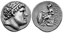 Greek Coins Kingdom of Pergamum. Eumenes I. Tetradrachm. 263-241 a.C. (Sng France-1606/9). Anv.: Laureate head of Philetairos right. Rev.: Athena seated left, resting elbow on small sphinx, holding sh