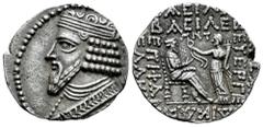 Greek Coins Kingdom of Parthia. Gotarzes II. Tetradrachm. 45-46 d.C. Seleukeia on the Tigris. (Sellwood-65.10). (Shore-358). Anv.: Diademed and draped bust lef. Rev.: Gotarzes seated right, receiving 