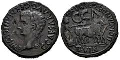 Celtiberian Coins Caesaraugusta. Time of Caligula. Unit. 37-41 AD. Zaragoza. (Abh-391). (Acip-3100). Anv.: G. CAESAR. AVG. GERMANICVS. IMP. Laureate head of Caligula left. Rev.: Pair of oxen right, C.