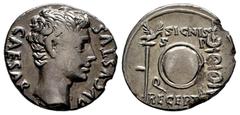 Roman Imperatorial Augustus. Denarius. 19 BC. Colonia Patricia (Córdoba). (Ffc-181). (Ric-86a). (Cal-749). Anv.: CAESAR AVGVSTVS bare head of Augustus right. Rev.: SIGNIS RECEP(TIS) above and below S.
