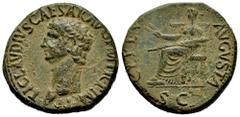 Roman Imperial Claudius. Dupondius. 41-50 d.C. Rome. (Ric-I 94). (Bmcre-136). Anv.: TI CLAVDIVS CAESAR AVG P M TR P IMP, bare head to left. Rev.: CERES AVGVSTA, Ceres seated to left on ornamental thro