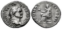 Roman Imperial Vespasian. Denarius. 69-79 d.C. Rome. (Ric-II 774). (Bmcre-165). (Rsc-367). Anv.: IMP CAESAR VESPASIANVS AVG. laureate head to right. Rev.: PON MAX TR P COS VI. Securitas seated left, r