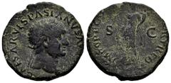 Roman Imperial Vespasian. Unit. 70 AD. Tarraco. (Ric-1337). (Acip-4297). Anv.: (IMP) CAESAR VESPASIANVS AV(G P M TR P). Rev.: IMP V P P C(OS II DESIG III F)ORT RED SC. Ae. 11,42 g. Scarce. Choice F. E
