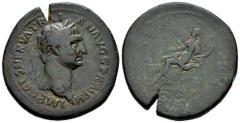 Roman Imperial Trajan. Sestertius. 99 d.C. Rome. (Ric-399). Anv.: IMP CAES NERVA TRAIAN AVG GERM P M, laureate head right. Rev.: TR POT (COS) II P (P), Concordia seated left, holding patera in right h