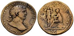 Roman Imperial Trajan. Sestertius. 107-110 d.C. Rome. (Ric-II 564). (Woytek-326b). (Bmcre-791). Anv.: IMP CAES NERVAE TRAIANO AVG GER DAC P M TR P COS V P P, laureate bust to right, slight drapery on 