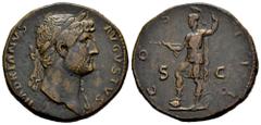 Roman Imperial Hadrian. Sestertius. 124-125 d.C. Rome. (Ric-II 3.741). (Bmcre-1307). Anv.: HADRIANVS AVGVSTVS, laureate head to right, drapery over far shoulder. Rev.: COS III, Virtus standing to left