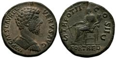 Roman Imperial Lucius Verus. Sestertius. 165-166 d.C. Rome. (Ric-III 1343). (Bmcre-105). Anv.: IMP CAES L AVREL VERVS AVG, bare-headed and cuirassed bust to right. Rev.: TR POT II[I] COS II, Fortuna s