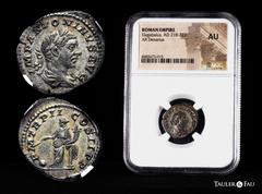 Roman Imperial Elagabalus. Denarius. 219 d.C. Rome. (Ric-IV.II 23). Rev.: P M TR P II COS II P P. Providentia standing facing, head left, leaning with left arm on column, legs crossed, wand downward i