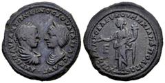 Roman Imperial Elagabalus and Julia Maesa. Moesia Inferior. AE 28. 218-222 d.C. Marcianopolis. (Varbanov-1653). Anv.: AVT K M AVP ANTΩNEINOC AVΓ IOVΛIA MAICA AVΓ. laureate, draped, and cuirassed bust 
