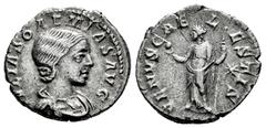 Roman Imperial Julia Soaemias. Denarius. 218-222 d.C. Rome. (Ric-IV 241 (Eliogábalo)). (Bmcre-45). (Rsc-8). Anv.: IVLIA SOAEMIAS AVG, draped bust to right. Rev.: VENVS CAELESTIS, Venus standing to lef