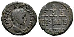 Roman Imperial Severus Alexander. AE 20. 222-235 d.C. Bythinia. Nikaea. (RPC-IV, 3201). (Sng von Aulock-623). Anv.: M AYP EY AΛEZANΔPO AY, laureate head to right . Rev.: NI K AI E, between three milit