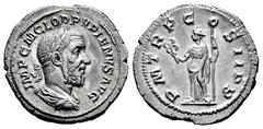 Roman Imperial Pupienus. Denarius. 238 d.C. Rome. (Ric-IV 6). (Bmcre-52). (Rsc-26). Anv.: IMP C M CLOD PVPIENVS AVG, laureate, draped and cuirassed bust to right. Rev.: P M TR P COS II P P, Felicitas 