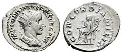 Roman Imperial Gordian III. Antoninianus. 240 d.C. Rome. (Ric-IV 35). (Rsc-50). Anv.: IMP CAES M ANT GORDIANVS AVG, radiate, draped and cuirassed bust to right. Rev.: CONCORDIA AVG, Concordia seated t