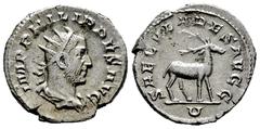 Roman Imperial Philip I. Antoninianus. 248 d.C. Rome. (Ric-IV 19). (Rsc-182). Anv.: IMP PHILIPPVS AVG, radiate, draped, and cuirassed bust to right. Rev.: SAECVLARES AVGG, stag walking to right; U in 