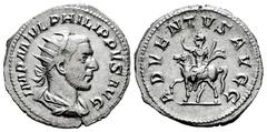 Roman Imperial Philip I. Antoninianus. 244-247 d.C. Rome. (Ric-IV 26b). (Rsc-3). Anv.: IMP M IVL PHILIPPVS AVG, radiate, draped and cuirassed bust to right, seen from behind. Rev.: ADVENTVS AVGG, Empe