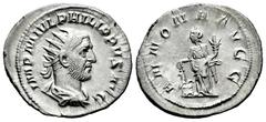 Roman Imperial Philip I. Antoninianus. 244-247 d.C. Rome. (Ric-IV 28c). (Rsc-25). Anv.: IMP M IVL PHILIPPVS AVG, radiate, draped and cuirassed bust to right, seen from behind. Rev.: ANNONA AVGG, Annon