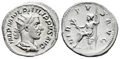 Roman Imperial Philip I. Antoninianus. 244-247 d.C. Rome. (Ric-IV 53). (Rsc-240). Anv.: IMP M IVL PHILIPPVS AVG, radiate, draped and cuirassed bust to right, seen from behind. Rev.: VIRTVS AVG, Virtus