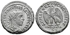 Roman Imperial Philip I. Seleucis and Pieria. Tetradrachm. 247 d.C. Antioch. (McAlee-904). (Prieur-377). Anv.: AYTOK K M IOYΛI ΦIΛIΠΠOC CЄB, radiate, draped and cuirassed bust to right. Rev.: ΔHMAPX Є