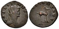 Roman Imperial Gallienus. Antoninianus. 260-268 d.C. Rome. (Ric-181). (Mir-747b). Anv.: GALLIENVS (AVG), radiate head right. Rev.: (DIAN)AE CONS AVG, antelope walking right; XI in exergue. Ae. 2,42 g.
