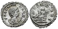 Roman Imperial Salonina. Antoninianus. 256-257 d.C. Rome. (Ric-2). Anv.: SALONINA AVG, diademed, draped bust right on crescent. Rev.: CONCORDIA AET, Concordia, seated left, holding patera and double c