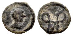 Visigothic Coins Nummus. Second half of the VII century. Emérita (Mérida). (Crusafont-Group C, type 177). Anv.: Very elementary right effigy. Rev.: Monogram formed by an M with ties at the ends. Ae. 1