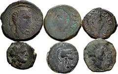 Large Lots Lot of 6 Iberian bronzes, As Gades (1), As Caesar Augusta (1), Semis Carteia (2), Semis Cartagonova (2). TO EXAMINE. Choice F/Almost VF. Est...200,00. Spanish description: Lote de 6 bronces