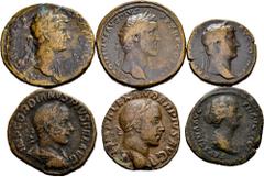 Large Lots Lot of 6 coins of the Roman Empire. Containing the following Emperors: Antonino Pío (Sestercio), Faustina II (As), Hadriano (Sestercio and As), Alejandro Severo (Sestercio) and Gordian III 