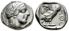Greek Coins Attica. Tetradracma. 454-404 a.C. Atenas. (Gc-2526). (Sng Cop-31). (Kroll-8). Anv.: Cabeza de Atenea a derecha, con casco ático con cresta, adornado con tres hojas de olivo sobre la visera