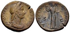 Roman Imperial Sabina. Dupondio. 137 d.C. Roma. (Ric-II 3.2600). (Sear-3941). Anv.: SABINA AVGVSTA. Busto drapeado a la derecha. Rev.: VENERI (GENE)TRICI. Venus en pie hacia la derecha, portando una m