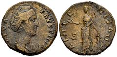 Roman Imperial Diva Faustina. Dupondio. 141 d.C. Roma. (Ric-III 1164). (Bmcre-1159). Anv.: DIVA FAVSTINA, Busto drapeado a derecha. Rev.: AETERNITAS, Providentia de pie a la izquierda, levantando la m