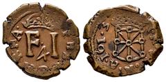 Philip III (1598-1621). 4 cornados. 1613. Pamplona. (Cal-76). (Ros-4.4.22 var.). Anv.: P · H · S · D · G · A · N · R · A · . Rev.: I · N · S · A · N · A · I 6 I · 3 . Ae. 4,16 g. Ex Áureo 20/09/2001, 